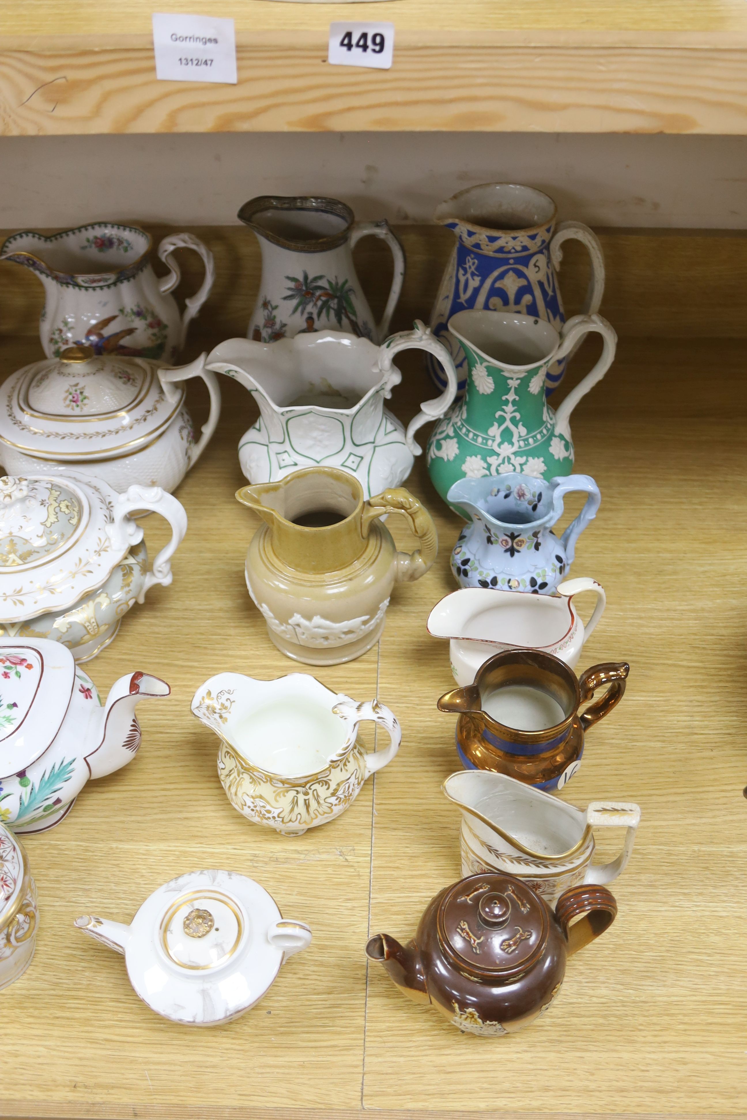 A group of mainly 19th century ceramics, teapots and jugs